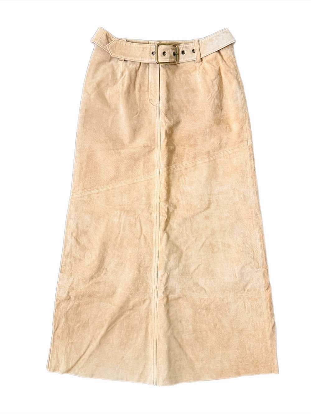 NWT Newport News Tan Genuine Leather Maxi Skirt with removable leather belt
